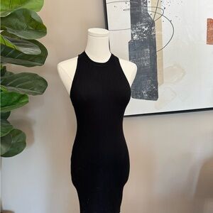 Aritzia Black Ribbed Backless Dress